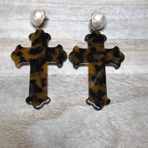Cross Pearl Earrings