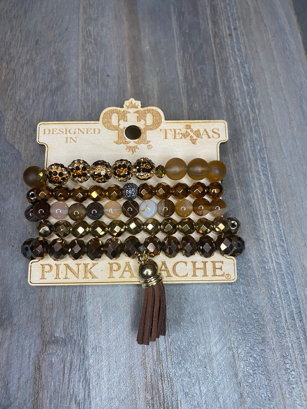 BROWN AND GOLD STACK WITH CRYSTALS