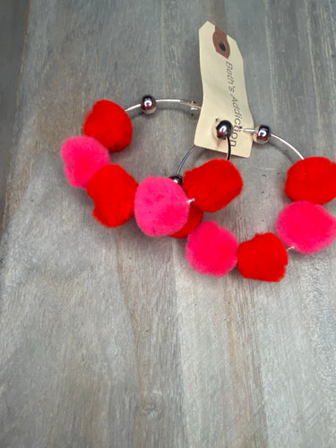 RED & PINK POM POM EARRINGS