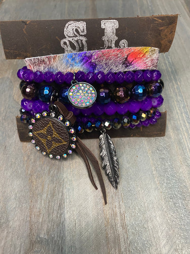 LV STACK (PURPLE PLUS MULTI CLOLR COW HIDE)