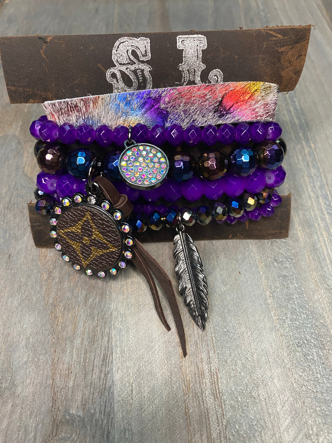 LV STACK (PURPLE PLUS MULTI CLOLR COW HIDE)