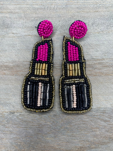 PINK BEADED LIPSTICK EARRINGS