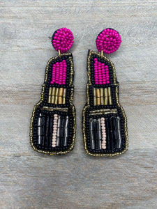 PINK BEADED LIPSTICK EARRINGS