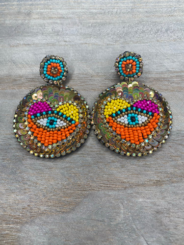MULTI SEQUINS EVIL EYE EARRINGS